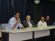 Posse da nova diretoria da AFPUC, no Auditório Padre Anchieta. Na mesa o novo presidente da AFPUC, Luiz Claudio Ferreira Belfort, o Vice-Reitor Pe. Francisco Ivern S.J, e o presidente da gestão anterior na AFPUC, José Jorge da Rocha. 02/01/2012. Fotógrafo Antônio Albuquerque. Acervo do Núcleo de Memória.