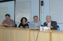 Abertura do Evento, com a presença do Vice-Reitor Pe. Francisco Ivern S.J., do Decano do CCS Prof. Luiz Roberto Cunha, e dos Professores Marcelo Jasmin (HIS) e Maria Sarah da Silva Telles (SOC). Fotógrafo Antônio Albuquerque. Acervo do Núcleo de Memória.