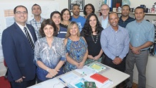 A Coordenadora Central de Cooperação Internacional, Profa. Ângela Maria de Randolpho Paiva, o Coordenação Central de Internacionalização, Prof. Danilo Marcondes de Souza Filho, o Coordenador-Adjunto, Prof. Ricardo Borges Alencar, e equipe. Fotógrafo Antônio Albuquerque. Acervo Núcleo de Memória.