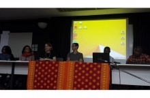 Palestrantes da Mesa-Redonda Experiências de Inclusão Social por meio do ensino de História e das mídias digitais (Brasil e Moçambique).  Fonte: facebook da Profa. Regiane Augusto de Mattos (HIS)