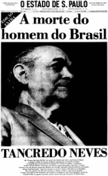 Primeira página do jornal Estado de São Paulo anuncia a morte de Tancredo Neves.