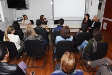 As professoras Gilda Bernardino de Campos e Daniela Vargas na abertura do seminário. Fotógrafo Antônio Albuquerque.
