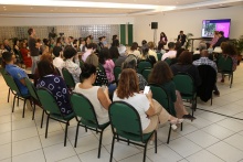 Abertura do evento, com a presença do Reitor pe. Anderson S.J. e da Vice-Reitora de Extensão e Estratégia Pedagógica, profa. Jackeline Farbiarz. Fotógrafo Antônio Albuquerque.
