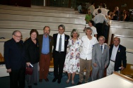 O Reitor Pe. Hortal e os professores homenageados com a medalha Dom Helder Camara. Fotógrafo Antônio Albuquerque. Acervo Núcleo de Memória.
